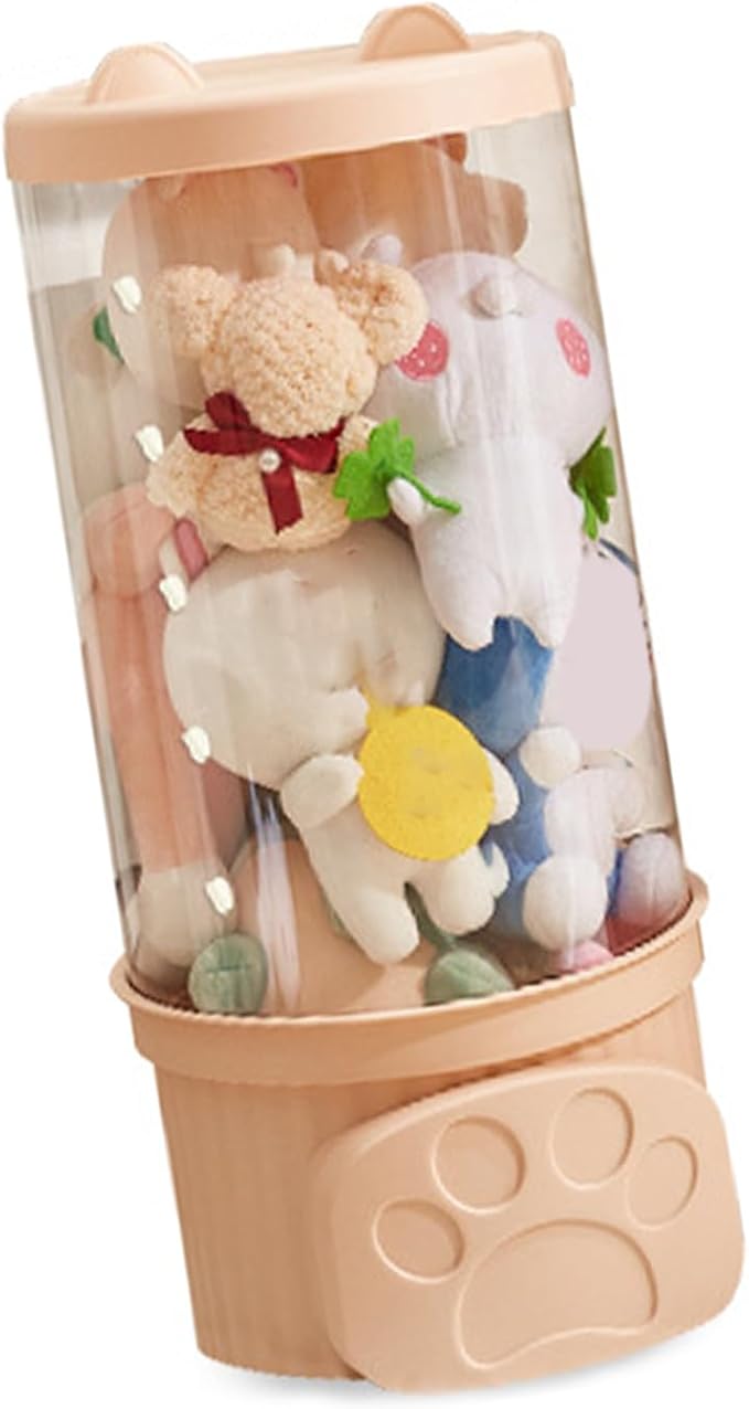 Aramox Doll Storage Bucket, Transparent Plush Toy Storage Container with Lid, PP PET Thickened Toy Box, Space Saving Organizer for Kids Room Nursery Bedroom (Small Size)
