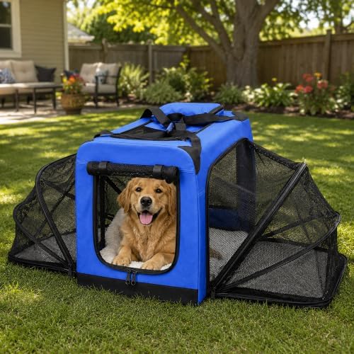 Pet Life ® 'Hounda Accordion' Metal Soft-Folding Collapsible Dual-Sided Triple-Expandable and Collapsible Folding Travel Dog Crate and Pet Playpen