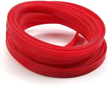 Othmro 5m/16.4ft PET Expandable Braid Cable Sleeving Flexible Wire Mesh Sleeve Red,for TV Audio PC Cords Protect from Pets Chewing