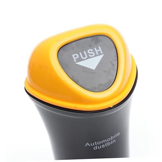 Portable Trash Can with Leakproof Cover Yellow Vehicle Garbage Bin with Hook Multi Functional Auto Organizer for Snacks Supplies and Pet Food Storage