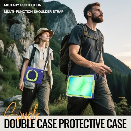 Rugged Protective Case Compatible with Samsung Galaxy Tab A11 Plus/A11 + 11" 2023 SM-X230, Military-Grade Shockproof Cover with 360° Rotating Stand & Built-in Screen Protector (Blue Green)