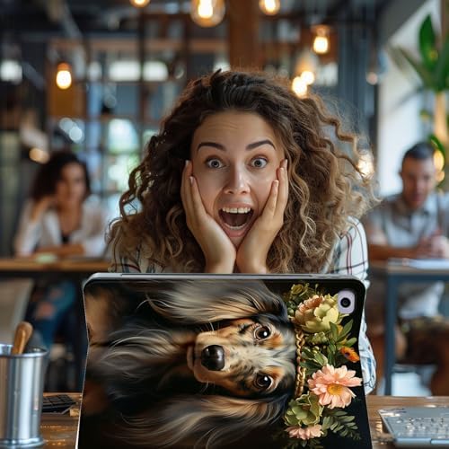 for Microsoft Surface Pro X/Pro X Plus-13 2019/2020/2021/2024 Tablet Case,Auto Wake/Sleep,Adjustable Stand Protective Cover - Floral Wreath Dachshund