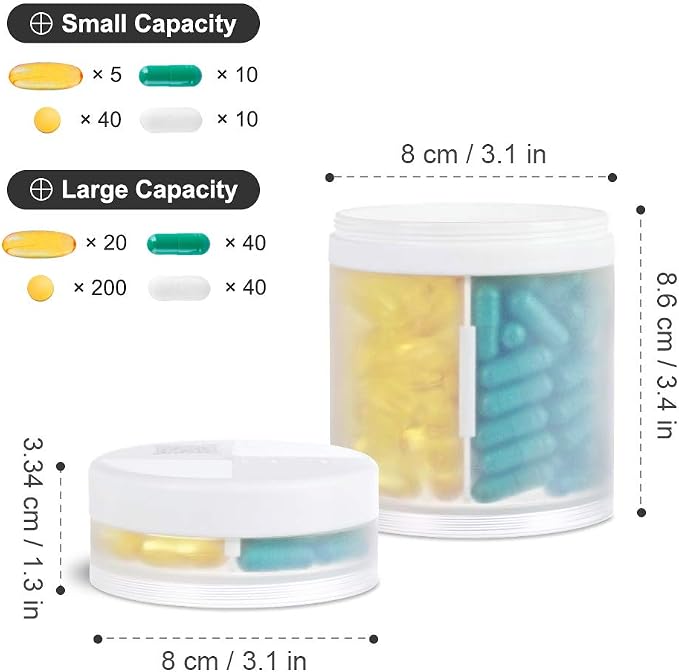 KIGI Extra Large Supplement Organizer and Portable Pill Case with 8 Compartments Double Layers Medicine Dispenser Monthly Vitamins Organizers Pill Bottle,Transparent
