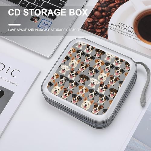 Hard Plastic Protective CD Case Puppy Dog, 40-Disc Capacity Storage Binder with Zipper, Portable Organizer for Home Office