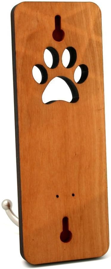 Solid Cherry Wood Dog Leash Holder with Paw Cutout – Wall Mount Key & Leash Hanger Rack, 7.75” x 2.5”