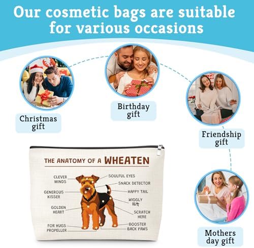 Funny Terrier Dog Lovers Makeup Bag Dogs Themed Gifts for Wheaten Terrier Lovers Owners Mom Travel Pouch Mothers Day Christmas Birthday Present for Women Mom Sister Cosmetic Bag with Zipper