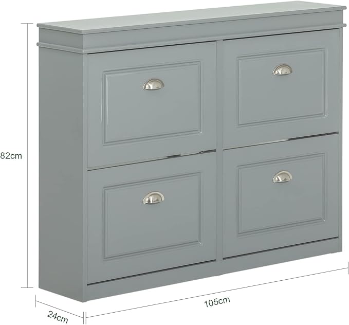 Haotian Shoe Storage Cabinet with 4 Flip Drawers | Freestanding Shoe Rack, Shoe Storage Cupboard Organizer for Entryway(FSR79-HG, Grey)