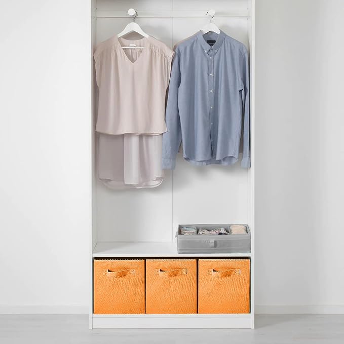 PowerKing Collapsible Storage Cubes, Farbic Storage Bins, Orange, 6 Pack | Sturdy, Lightweight, Easy Pull Handle, Closet & Shelf Organizer, Clothes and Toys Storage, 10.5'' x 11'' x 10.5''