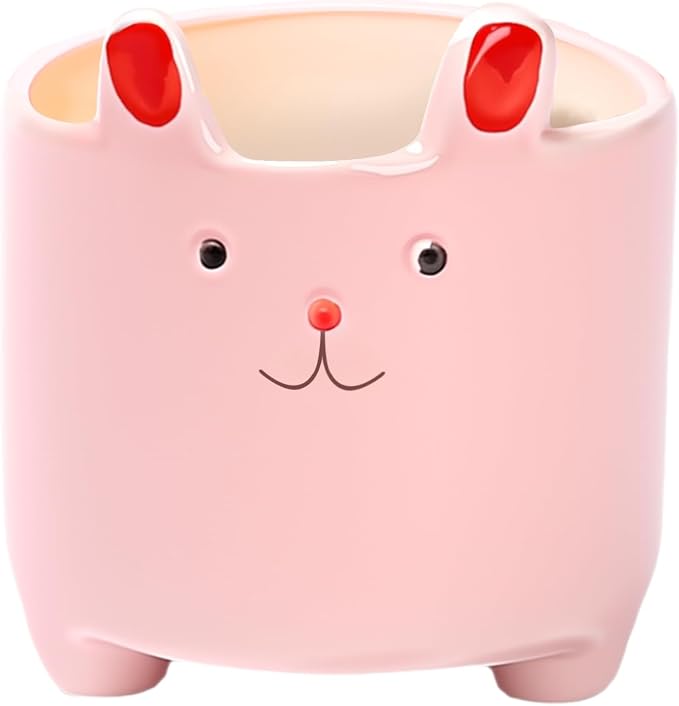 Ceramic Pink Cute Cat Shaped Pen Pencil Holder for Desk Decoration Accessories Cat Decor Makeup Brush Pen Cups Succulent Plant Pot Office School Ideal Gifts for Women, Mom or Birthdays