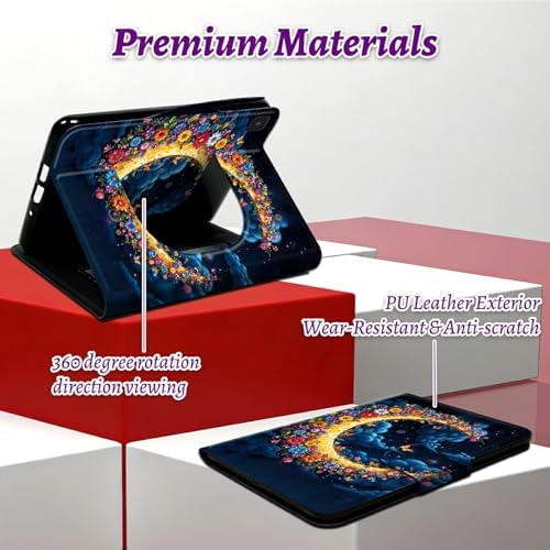Rotating Handle Case for Samsung Galaxy Tab A 10.1" 2019 SM-T510/T515/T517, 360 Degree Swivel Kickstand with Magnetic Closure Leather Protective Cover for Women Men, Dark Clouds Moon