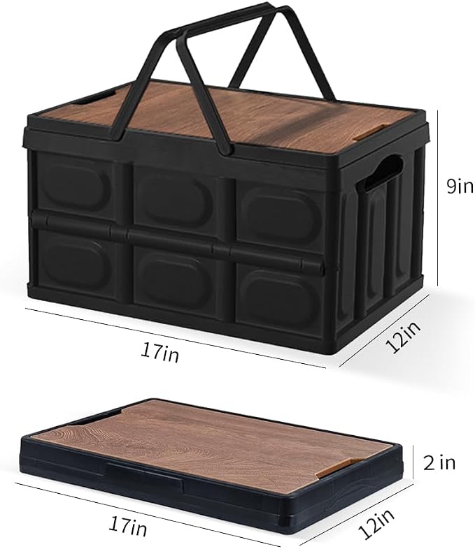 2 PCS Collapsible Storage Bins Box with Lids and Handle, 30L 8Gal Portable Storage Crate Containers Totes, Instacrate Stackable Foldable Camping Basket Supplies for Fishing Car RV, Office (Black)