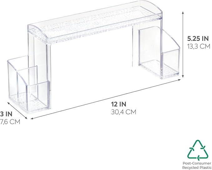 iDesign - 43130 Med+ Plastic High Rise Bathroom Medicine Cabinet Organizer, for Vanity, Prescriptions, Toothbrushes, Toothpaste, Accessories, Cosmetics, Toiletries, 12" x 3" x 5.25", Clear