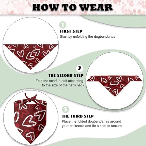 Howilath Valentine's Dog Bandana, Heart Pattern Pet Kerchief for Small Medium Large Dogs