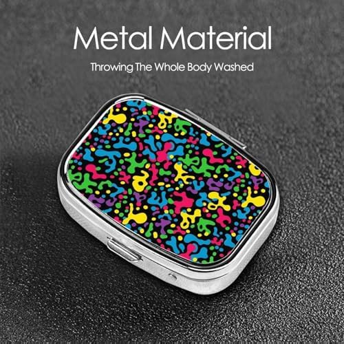Luxury Pill Case Stainless Steel Mirror Finish Vitamin Organizer Executive Gifts Office Professional, Leopard Cheetah Print Rainbow Black
