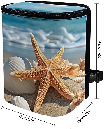 DISNIMO Beach Starfish Sea Shell Car Trash Can with Lid Cute Car Accessories Leak Proof Car Trash Bag Hanging Car Garbage Can Multipurpose Storage Container for Back Seat Road Trip