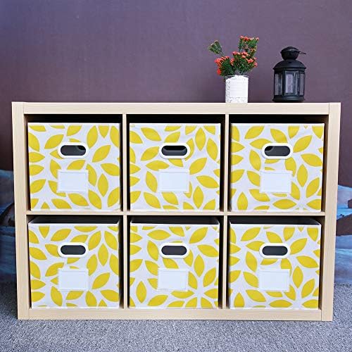 MAX Houser Fabric Storage Bins Cubes Baskets Containers with Dual Plastic Handles for Home Closet Bedroom Drawers Organizers, Flodable, Set of 6 (Yellow)