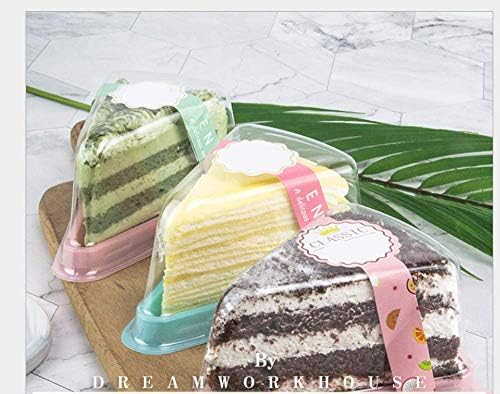 Set of 50 Cake Slice Container Cheesecake Cake Slice Container Holder | Transparent Plastic Cakes Box (Pink)