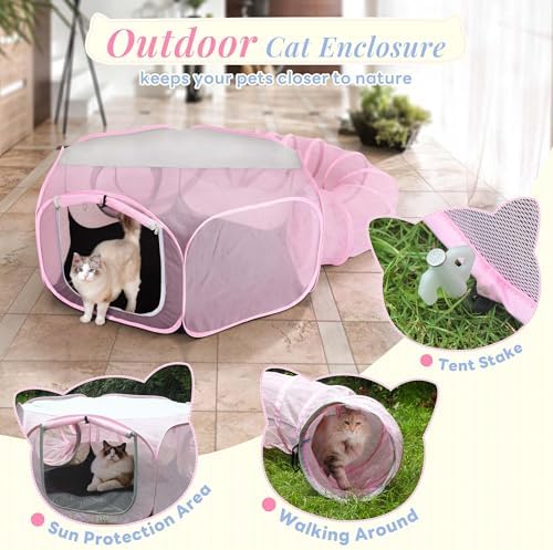 Seiyierr Outdoor Cat Enclosure, Portable Catio Playground for Cat, Outside Pet Enclosure with Mesh Tent, Circle Cat Playpen Tunnel for Indoor Cats & Small Animal, with Storage Bag