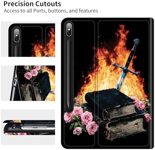 for Samsung Galaxy Tab S9 11 Inch/S9 FE 10.9 Inch 2023 Case | Slim Leather Smart Cover with Multi-Angle Anti-Slip Stand [Auto Wake/Sleep] Shell for Women Men, Flame Book Rose