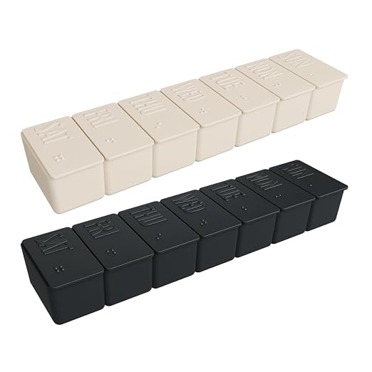 Ezy Dose Weekly (7-Day) Pill Organizer, Medicine Planner, Black & Cream | Daily Vitamin & Supplement Medicine Case, Pop Up Compartments, Embossed Matte Design, Travel-Friendly, BPA-Free, 2-Pack