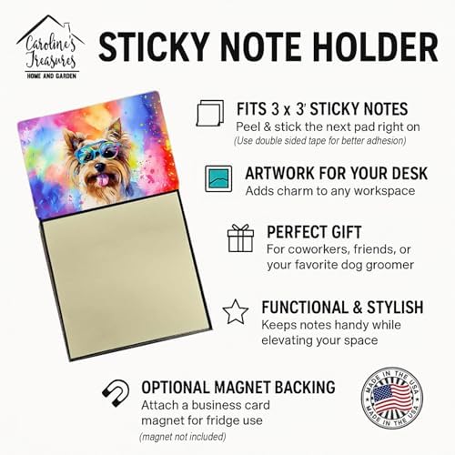 Caroline's Treasures Yorkshire Terrier Hippie Dawg Sticky Note Holder Refillable Dispenser Self-Sticky Note Pads, Memo Pads Blank Desk Accessories