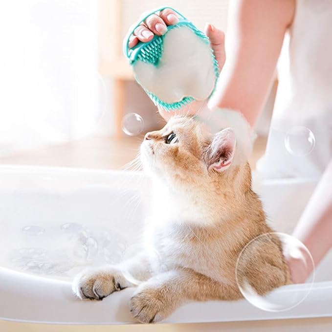 Portable Pet Bath Brush for Dogs and Cats, Silicone Rubber Shower Massage Brush, Shampoo Dispensing Cleaning Washing Tool