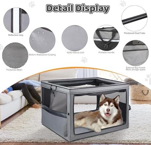 ZUKKA Collapsible Dog Crate for Medium Large Dogs Portable Waterproof Dog Crate Foldable Soft Kennel 3-Door and Mesh Windows for Indoor & Outdoor Travel,with Storage Bag
