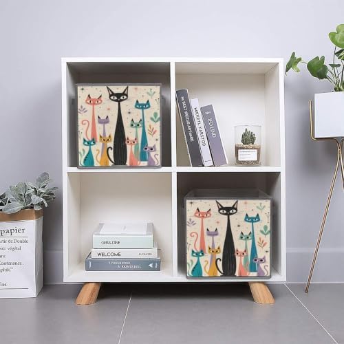 Colorful Cats Art Storage Bin with Handles, Oxford Fabric Foldable Storage Cube Organizer for Clothes, Towels, Bedroom, Living Room, Home Organization