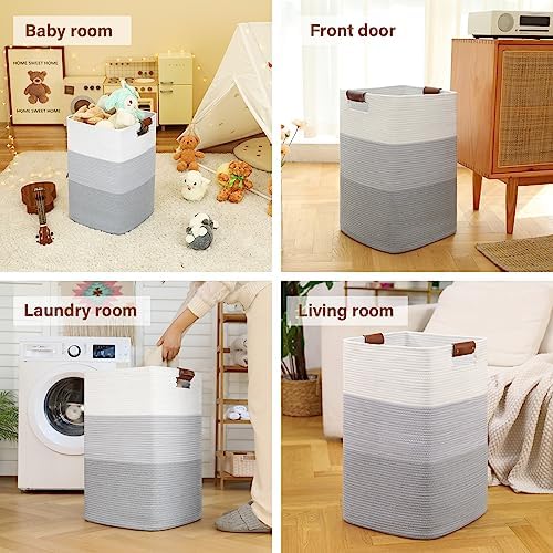 Laundry Hamper 96L Extra Large Laundry Basket, Woven Blanket Basket | Cotton Woven Storage Hamper with Handles for Living Room, Large Baskets for Pillows, Blankets, Clothes-Gradient Grey