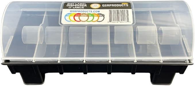 QSRProducts 7-Slot Day of The Week Covered Label Dispenser (for 3/4" & 1" Labels) - Food Sticker Holder for Inventory Management and Meal Prep, Protects Labels Inside