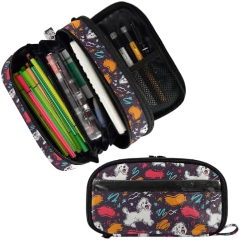 SUABO Pet Dog Graffiti Pencil Case Large Pen Box Holder | Large Capacity Pencil Pouch Stationery Bag with Compartments, Transparent PVC Layer, School Office Supplies for Kids Adults
