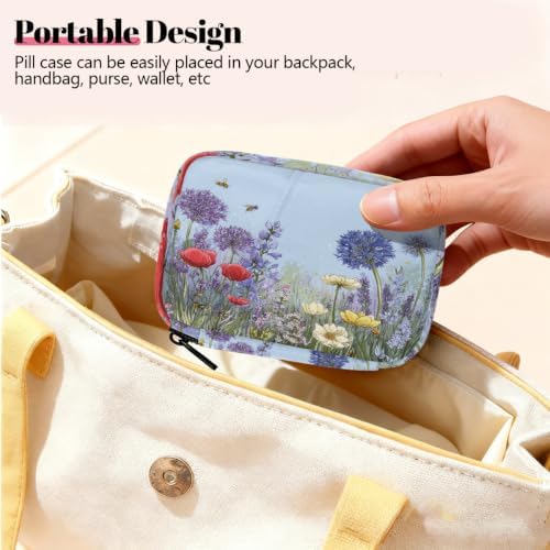 Travel Pill Organizer Bee Wildflowers Country Pattern Pill Case