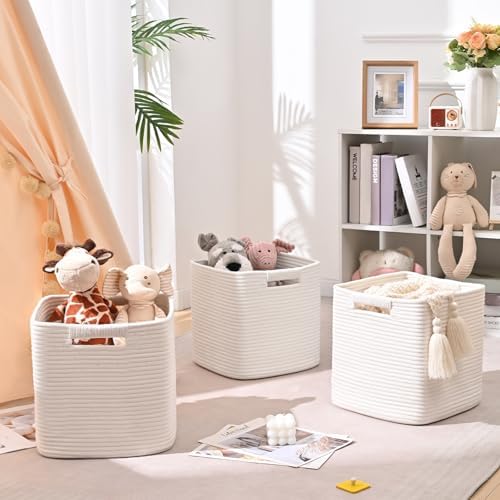 11 Inch Storage Cubes, 6 Pack Cube Storage Bins for Organizing, Cotton Rope Woven Baskets for Shelves, Bathroom, Kids Room, Closets, Baby Nursery