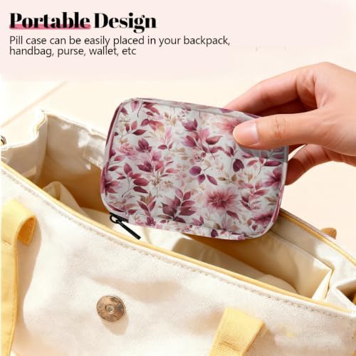 Travel Pill Organizer Watercolor Pink Red Leaf Flower Pill Case