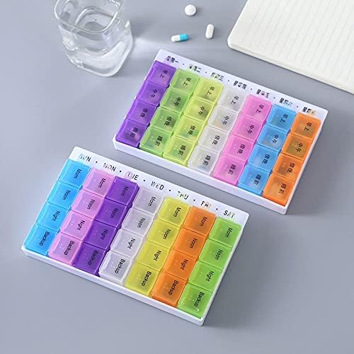 Psivika 2 Pack Weekly Pill case Colorful Pill Organizer Medicine Storage 28 compartments 7 Day Pill Box Case with Morn/Noon/Night/Backup Reminder