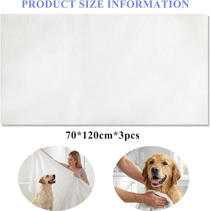 Disposable Pet Bath Towel,3 PCS Portable Pet Grooming Towels,27.5 x 47.2 inch Convenient Pet Cleaning Towel Pet Drying Towels,Absorbent Bath Towel for Large Dog