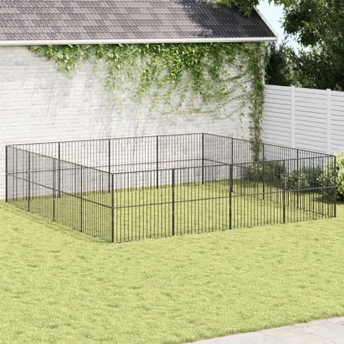 Dog Playpen Black Galvanized Steel Large | Collapsible, Escape-Proof, , 157.5 x 157.5 x 39.4 in, for Medium Dogs
