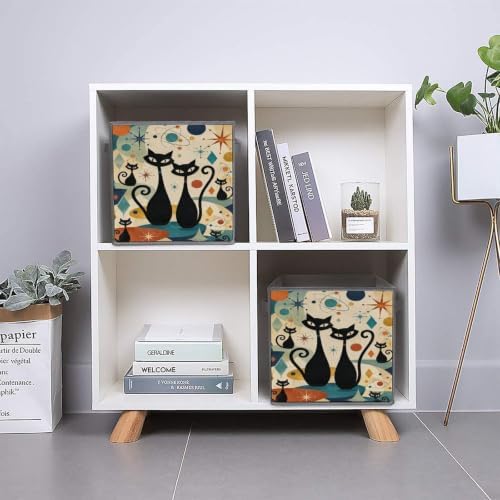 Black Cats Space Storage Bin with Handles, Oxford Fabric Foldable Storage Cube Organizer for Clothes, Towels, Bedroom, Living Room, Home Organization