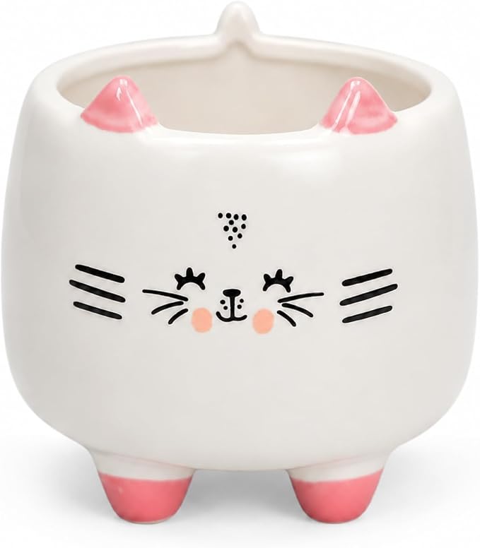 Ceramic Cat Shaped Pen Pencil Holder for Desk Decoration Accessories Cat Decor Makeup Brush Pen Cups Office School Ideal Gifts for Women, Mom or Birthdays