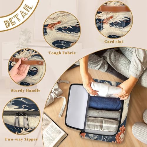 Japanese Dragon Storage Bins with Zipper Lid Foldable Fabric Organizer Box with Handles Rectangular Closet Clothes Organizer Containers