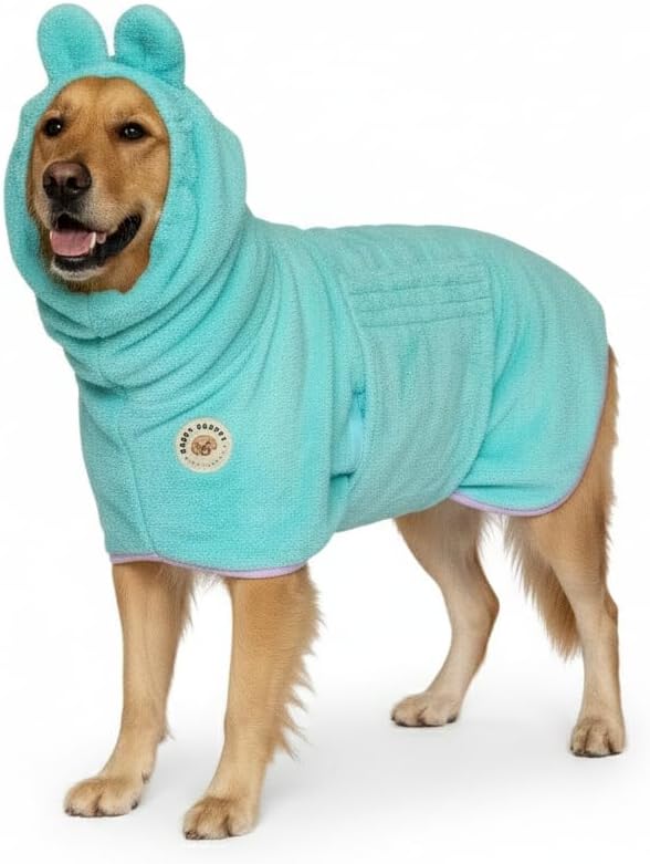 DERPYCHAPPY Premium Dog Towel Robe & Dog Bathrobe for Drying Dogs Made in Korea | Super Absorbent Quick & Adjustable Microfiber Bath Towel for Cats & Puppy Robes After Bath | Soft Warm Coat (Mint,S)
