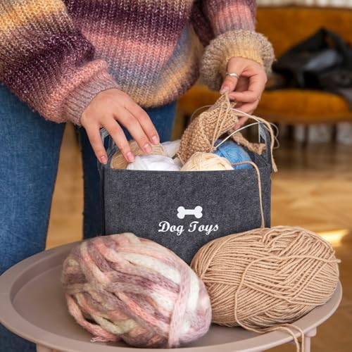 Healifty Felt Pet Storage Basket with Two Side Handles, Sturdy and Stylish Organizer for Dog and Food, for Home Use, Foldable Felt Fabric Storage Bin