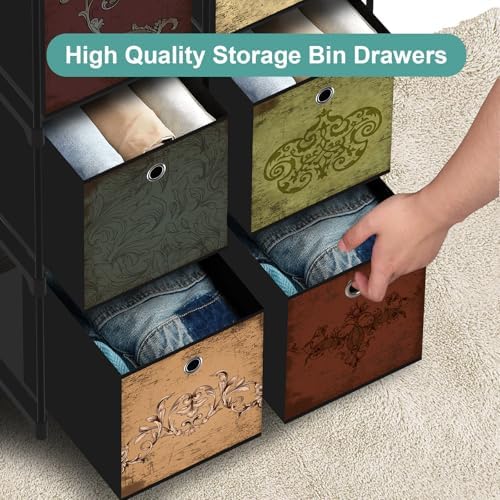 VASICAR Small Fabric Dresser with 6 Drawers, DIY Cube Organizer for Closet | Storage Drawer Unit Chest of Drawers for Bedroom, Living Room, Hallway, Dorm, Pattern