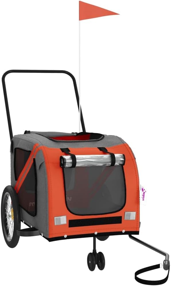 Pet Bike Trailer for Medium Dogs, Oxford Fabric Dog Bicycle Cargo Cart with Iron Frame, Orange and Gray