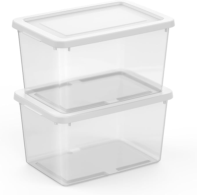 Sterilite Storage Box, Stackable Clear Plastic Bins, 20 Quart, 12-Pack | Heavy-Duty Organizing Containers with Snap-On Lids for Closet, Bathroom, and Office