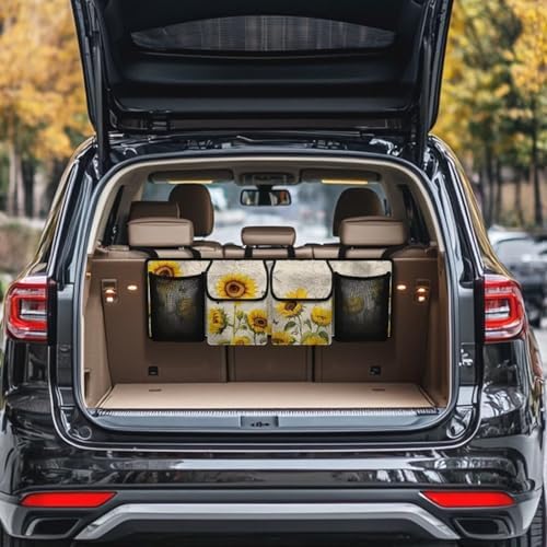 Dreaweet Sunflower Trunk Organizer for Car Women Cute Car Storage Accessories Interior Trunk Organizers Back Seat Hanging Storage with 4 Large Pockets,Hanging Trunk Organizer for SUV Car Sedan