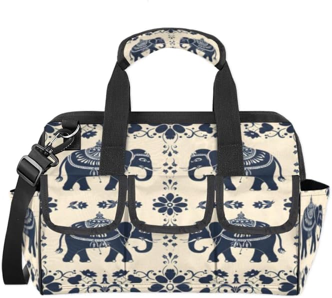 Elephant Heavy Duty Tool Bag 14.8 Inch Animal Print Portable Soft Tool Box Organizer Storage with Adjustable Shoulder Strap