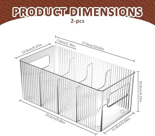 2 Pieces Clear PET Belt Organizer with Removable Dividers, 4 Compartments Adjustable Belt Drawer Organizer, Multi-Purpose Stackable Tie Storage Box for Purse, Underwear, Sock and Closet