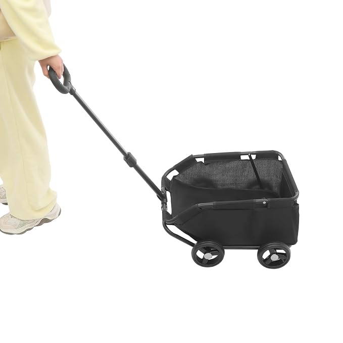 Mini Dog Strollers, 4 Wheel Foldable Dog Stroller, Portable Pet Carrier Dog Cart w/Side Storage Pocket Adjustable & 360° Rotatable Pull Rod for Small Pets Travel Shopping Walking (Black)