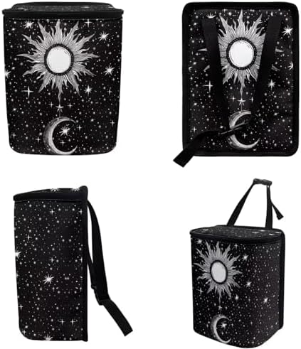 DISNIMO Sun and Moon Hanging Car Trash Can Black Car Garbage Storage Bag with Lid Auto Rubbish Bin Leak-Proof Cars Trash Can Portable Organizer for Men Women Keeps Automobile Trucks SUV Clean